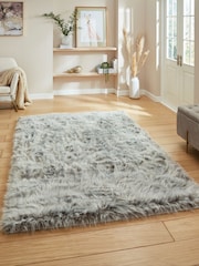 Think Rugs Light Grey Polar Plush Plain Shaggy Rug - Image 1 of 6