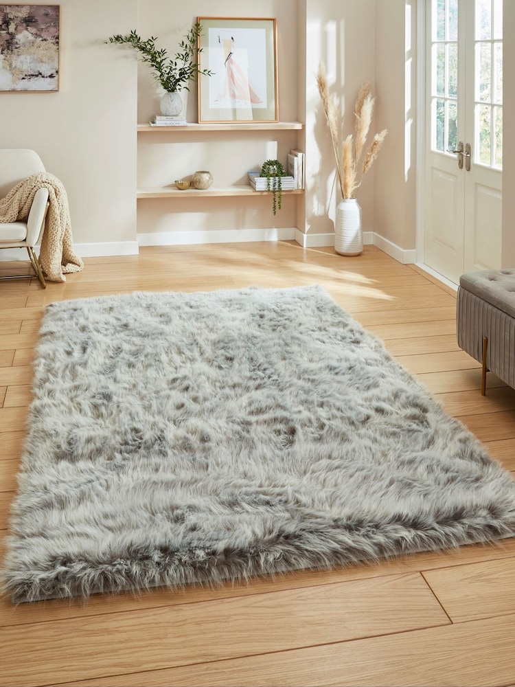 Think Rugs Light Grey Polar Plush Plain Shaggy Rug - Image 1 of 6