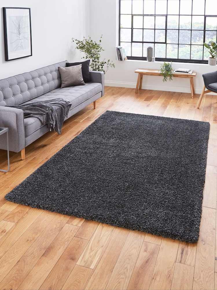 Think Rugs Dark Grey Sierra 9000 Plain Shaggy Rug - Image 1 of 5