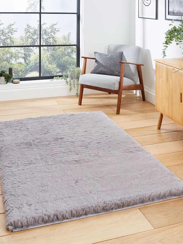 Think Rugs Grey Super Teddy Plain Shaggy Rug - Image 1 of 6