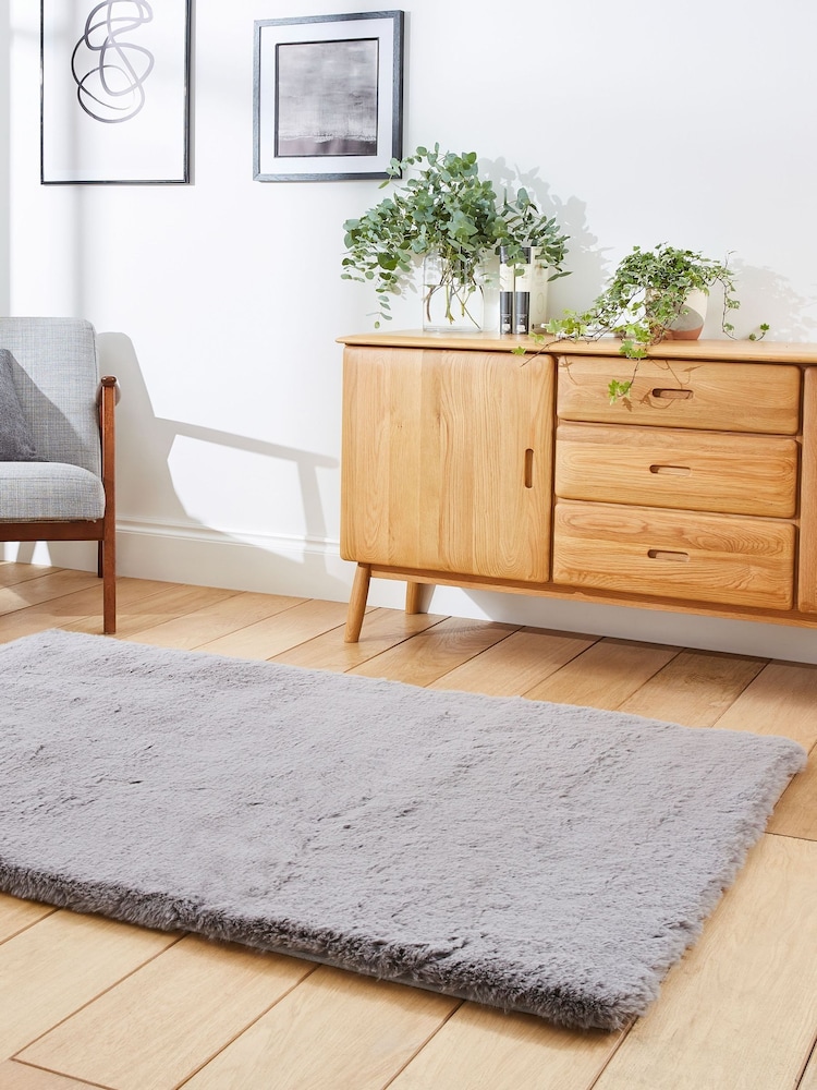 Think Rugs Grey Super Teddy Plain Shaggy Rug - Image 2 of 6