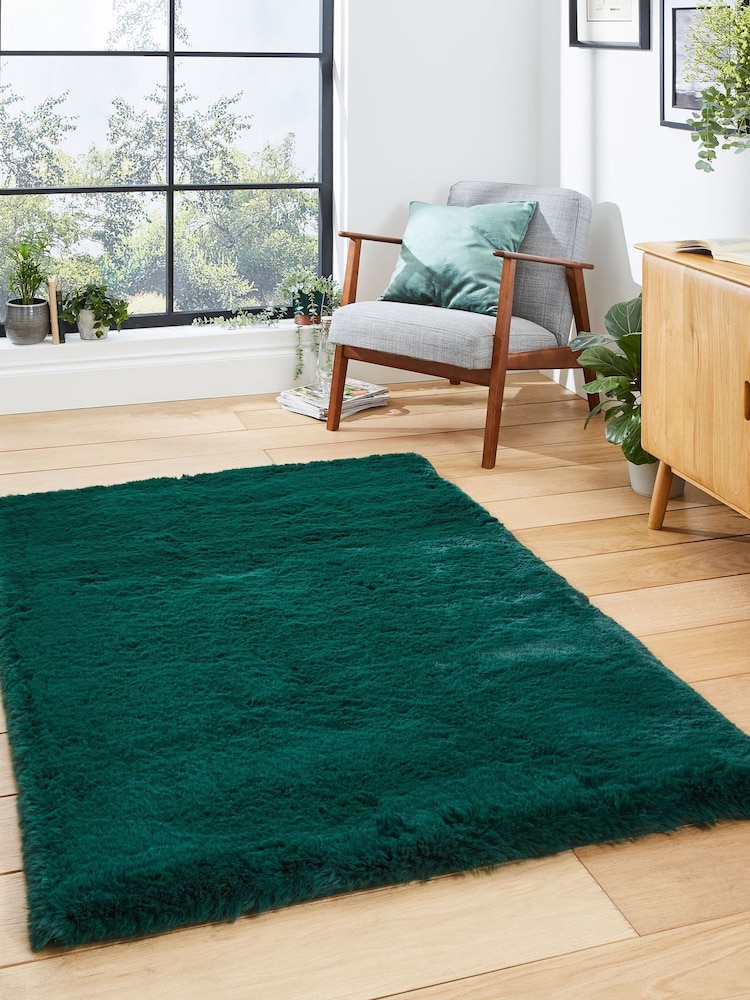 Think Rugs Jewel Green Super Teddy Plain Shaggy Rug - Image 1 of 6 Think Rugs Jewel Green Super Teddy Plain Shaggy Rug - Image 1 of 6