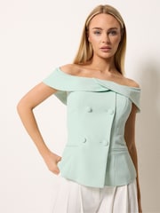 Star by Julien MacDonald Green Button Detail Bardot Top - Image 1 of 5