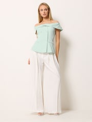 Star by Julien MacDonald Green Button Detail Bardot Top - Image 2 of 5