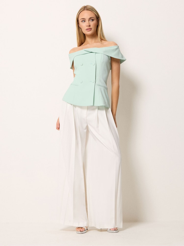 Star by Julien MacDonald Green Button Detail Bardot Top - Image 2 of 5 Star by Julien MacDonald Green Button Detail Bardot Top - Image 2 of 5