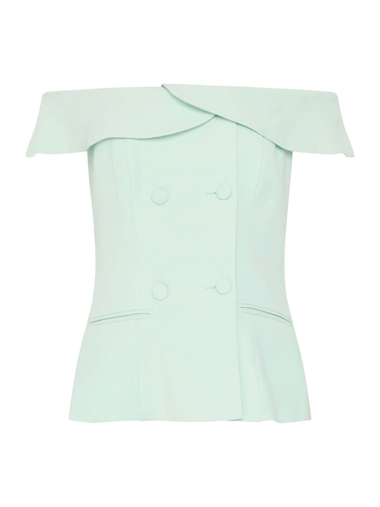 Star by Julien MacDonald Green Button Detail Bardot Top - Image 5 of 5 Star by Julien MacDonald Green Button Detail Bardot Top - Image 5 of 5