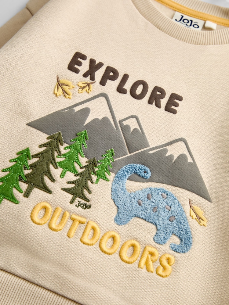 JoJo Maman Bébé Natural Dino Slogan Sweatshirt - Image 4 of 4