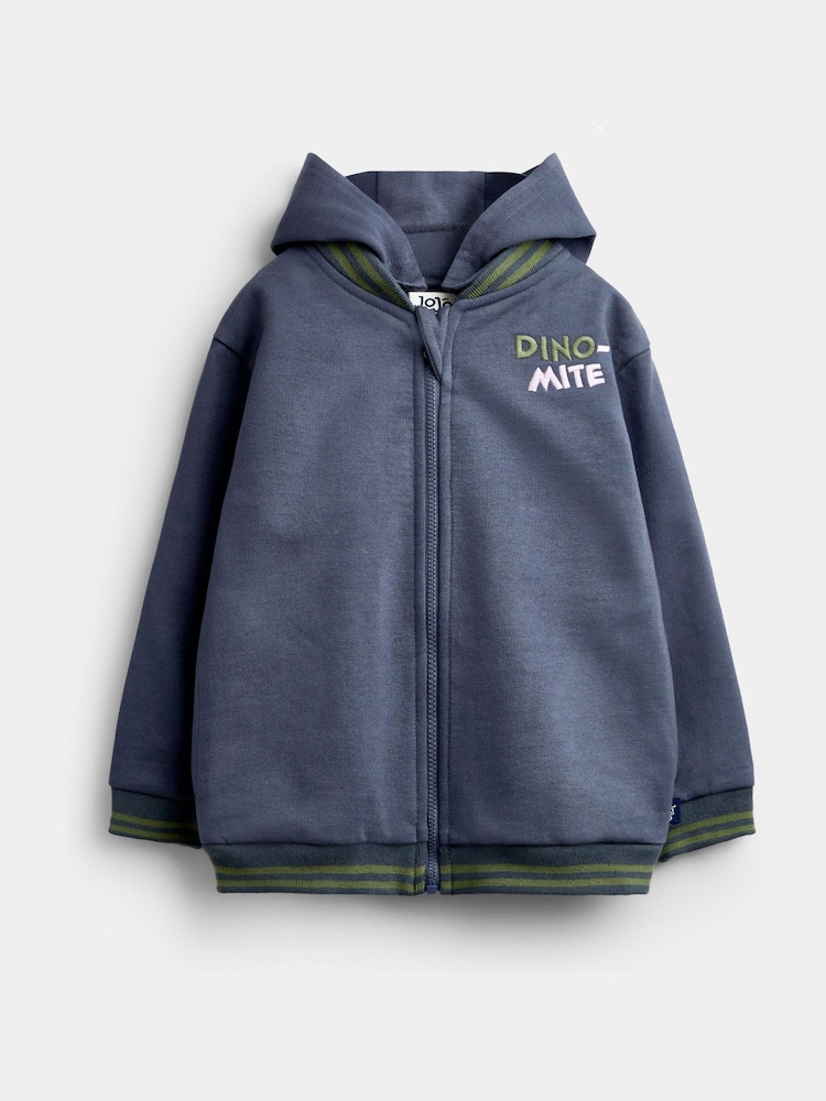 JoJo Maman Bébé Charcoal Grey Dino Removable Hood Hoodie - Image 1 of 6 JoJo Maman Bébé Charcoal Grey Dino Removable Hood Hoodie - Image 1 of 6
