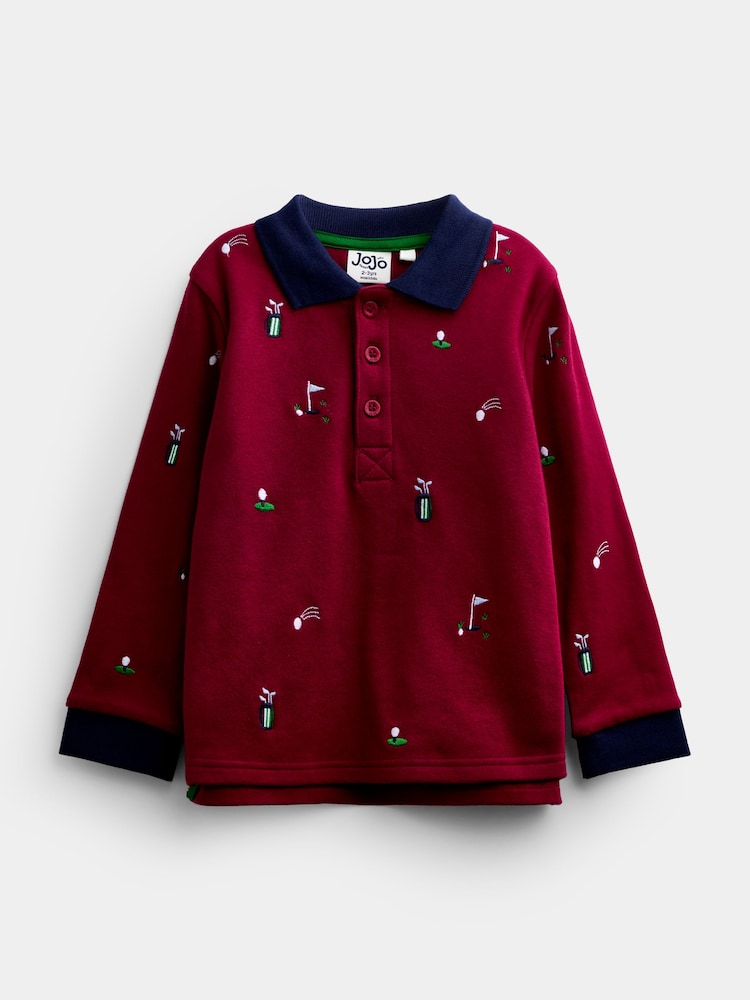 JoJo Maman Bébé Red Golf Embroidered Polo Shirt - Image 1 of 4
