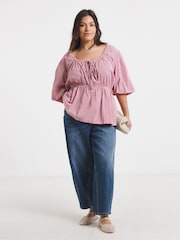 Simply Be Red Long Sleeve Gingham Blouse - Image 1 of 3