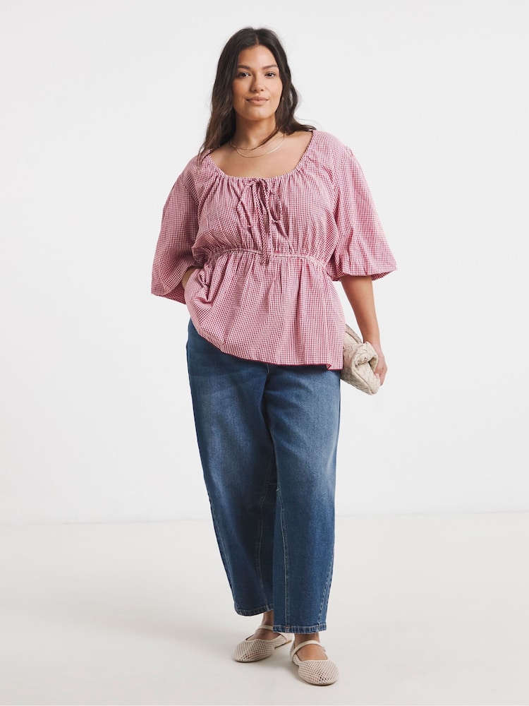 Simply Be Red Long Sleeve Gingham Blouse - Image 1 of 3