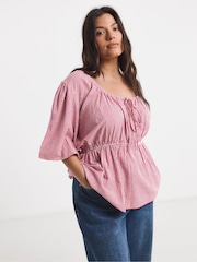 Simply Be Red Long Sleeve Gingham Blouse - Image 2 of 3