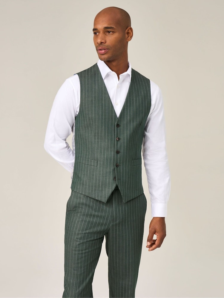 Skopes Green Levins Stripe Suit Waistcoat - Image 1 of 4