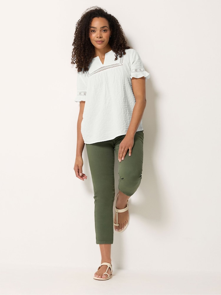 M&Co Natural Embroidered Ruffle Top - Image 2 of 4