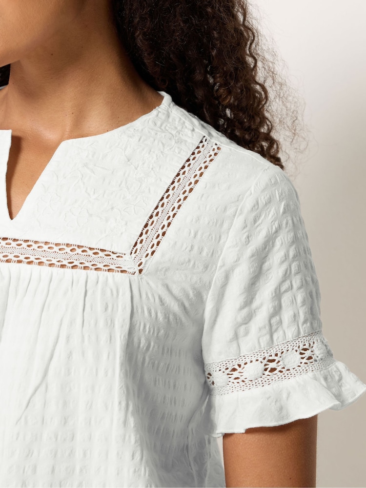 M&Co Natural Embroidered Ruffle Top - Image 4 of 4