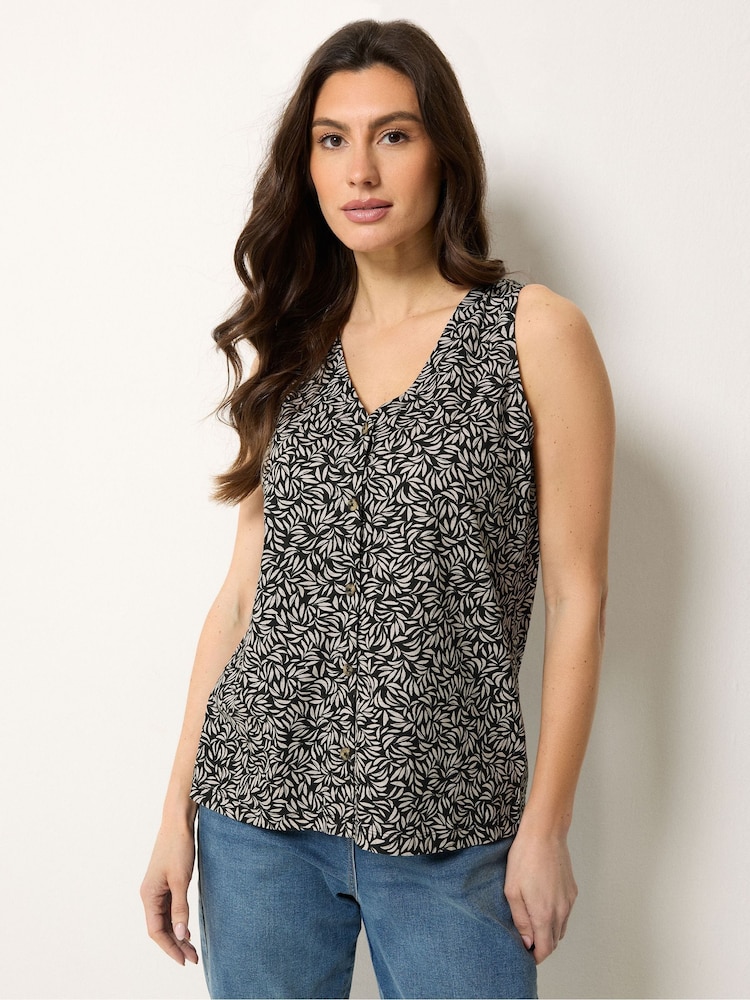 M&Co Black Button Detail Vest Top - Image 1 of 5