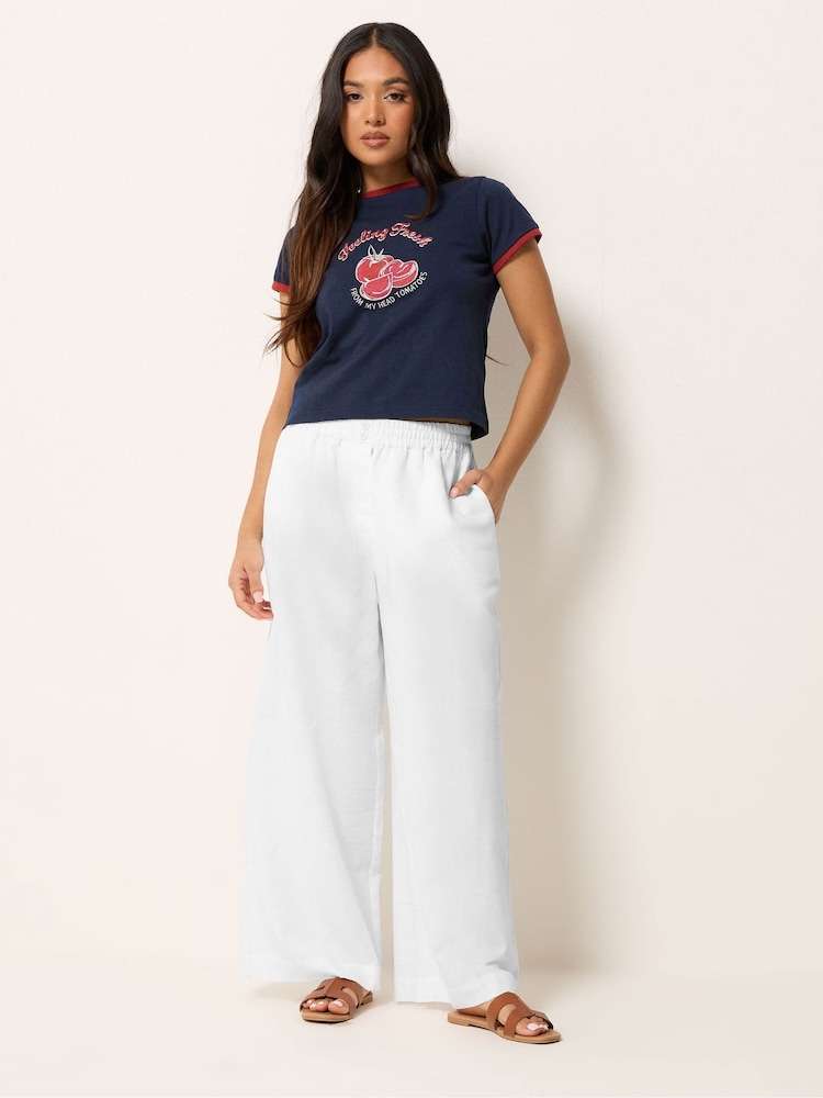 PixieGirl White 2 Button Wide Leg Linen Blend Trousers - Image 1 of 5 PixieGirl White 2 Button Wide Leg Linen Blend Trousers - Image 1 of 5