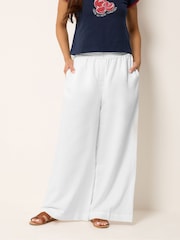 PixieGirl White 2 Button Wide Leg Linen Blend Trousers - Image 2 of 5