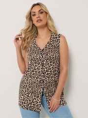 Yours Curve Brown Animal Collared Button Through Top - Image 1 of 5