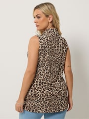 Yours Curve Brown Animal Collared Button Through Top - Image 3 of 5