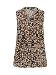 Yours Curve Brown Animal Collared Button Through Top - Image 5 of 5