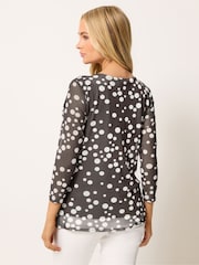 M&Co Brown 3/4 Sleeve Crew Neck Mesh Top - Image 3 of 5