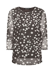 M&Co Brown 3/4 Sleeve Crew Neck Mesh Top - Image 5 of 5