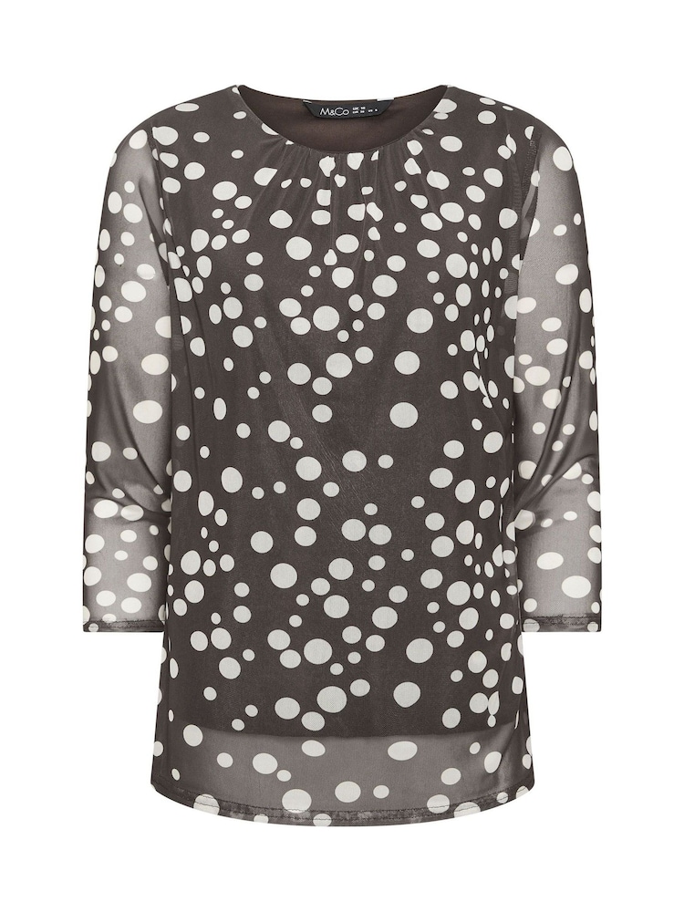 M&Co Brown 3/4 Sleeve Crew Neck Mesh Top - Image 5 of 5