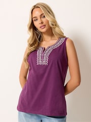 M&Co Purple Embroidered Notch Neck Top - Image 1 of 5
