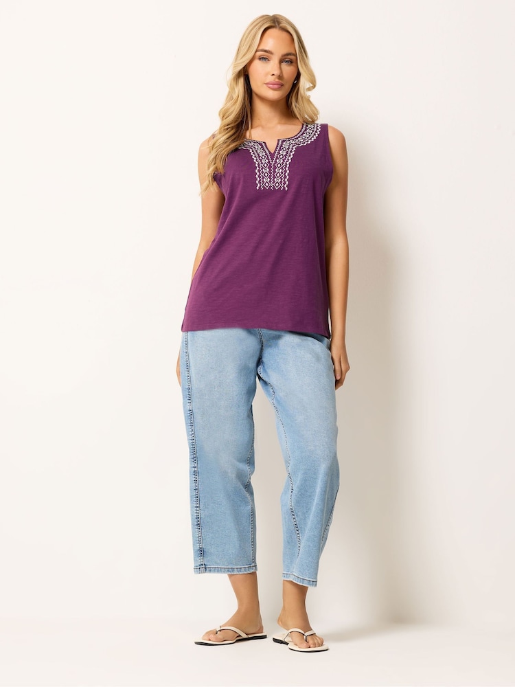 M&Co Purple Embroidered Notch Neck Top - Image 2 of 5