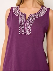 M&Co Purple Embroidered Notch Neck Top - Image 4 of 5