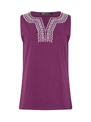 M&Co Purple Embroidered Notch Neck Top - Image 5 of 5