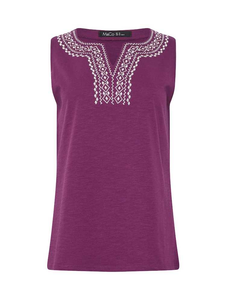 M&Co Purple Embroidered Notch Neck Top - Image 5 of 5