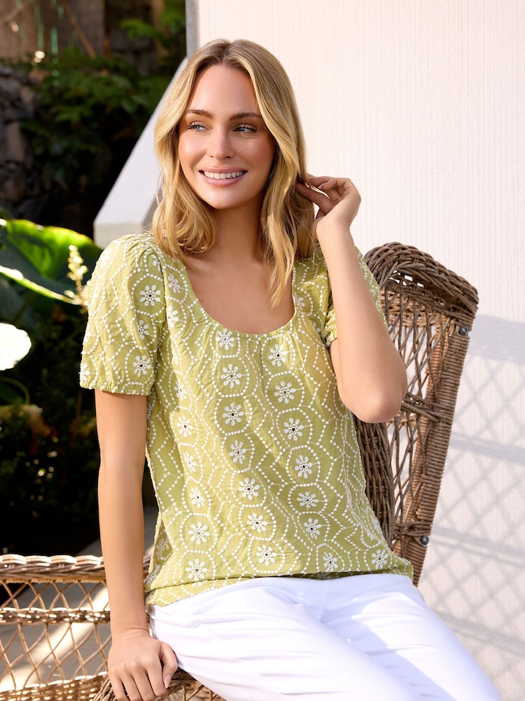 M&Co Green Floral Embroidered Top - Image 1 of 3