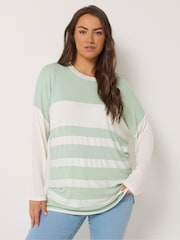 Yours Curve Green Bold Stripe Top - Image 1 of 5