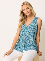 M&Co Blue Button Detail V-Neck Sleeveless Top - Image 1 of 6