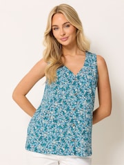 M&Co Blue Button Detail V-Neck Sleeveless Top - Image 2 of 6