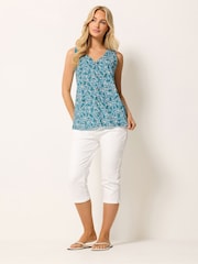 M&Co Blue Button Detail V-Neck Sleeveless Top - Image 3 of 6