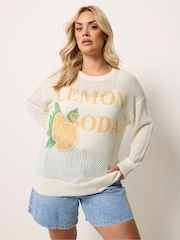 Yours Curve Cream Conversational Pointelle Lemon Cardigan - Image 1 of 5