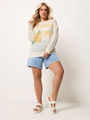 Yours Curve Cream Conversational Pointelle Lemon Cardigan - Image 3 of 5