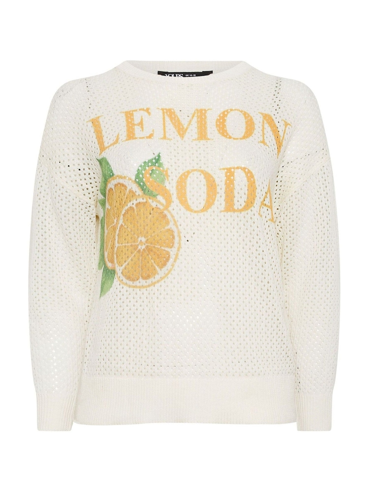 Yours Curve Cream Conversational Pointelle Lemon Cardigan - Image 5 of 5