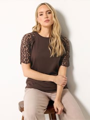 Long Tall Sally Brown Crochet Raglan Sleeve T-Shirt - Image 1 of 5