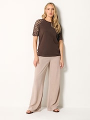 Long Tall Sally Brown Crochet Raglan Sleeve T-Shirt - Image 2 of 5