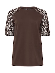 Long Tall Sally Brown Crochet Raglan Sleeve T-Shirt - Image 5 of 5