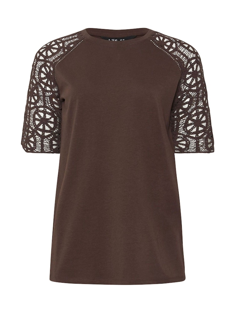 Long Tall Sally Brown Crochet Raglan Sleeve T-Shirt - Image 5 of 5