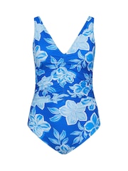 Yours Curve Blue Cutout Floral Plunge Swimsuit - Image 5 of 6