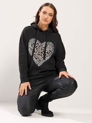 Yours Curve Black Leopard Heart Sequin Hoodie - Image 1 of 5