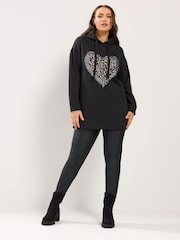 Yours Curve Black Leopard Heart Sequin Hoodie - Image 2 of 5