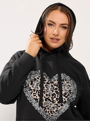 Yours Curve Black Leopard Heart Sequin Hoodie - Image 4 of 5