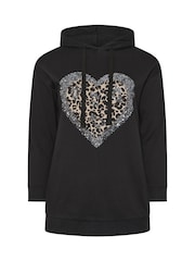 Yours Curve Black Leopard Heart Sequin Hoodie - Image 5 of 5